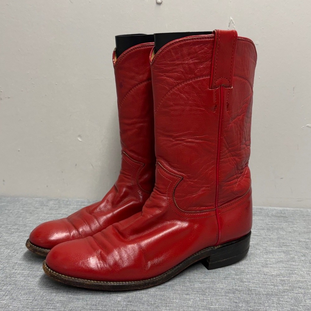 Justin Boots Western Women 6.5B Red 3055 Leather Round Toe Vintage USA Made